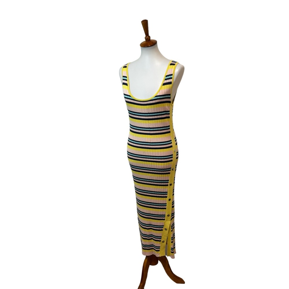 525 America Pink Snap Rib Dress Midi Yellow Size Medium - Picture 3 of 8
